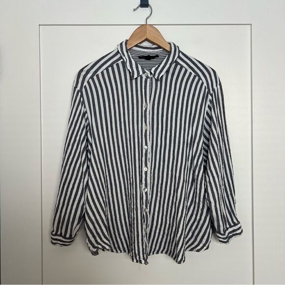 Jane + Delancey Shirt Women 2X Black White Button Up Striped Stretch Soft Rayon - Picture 1 of 12